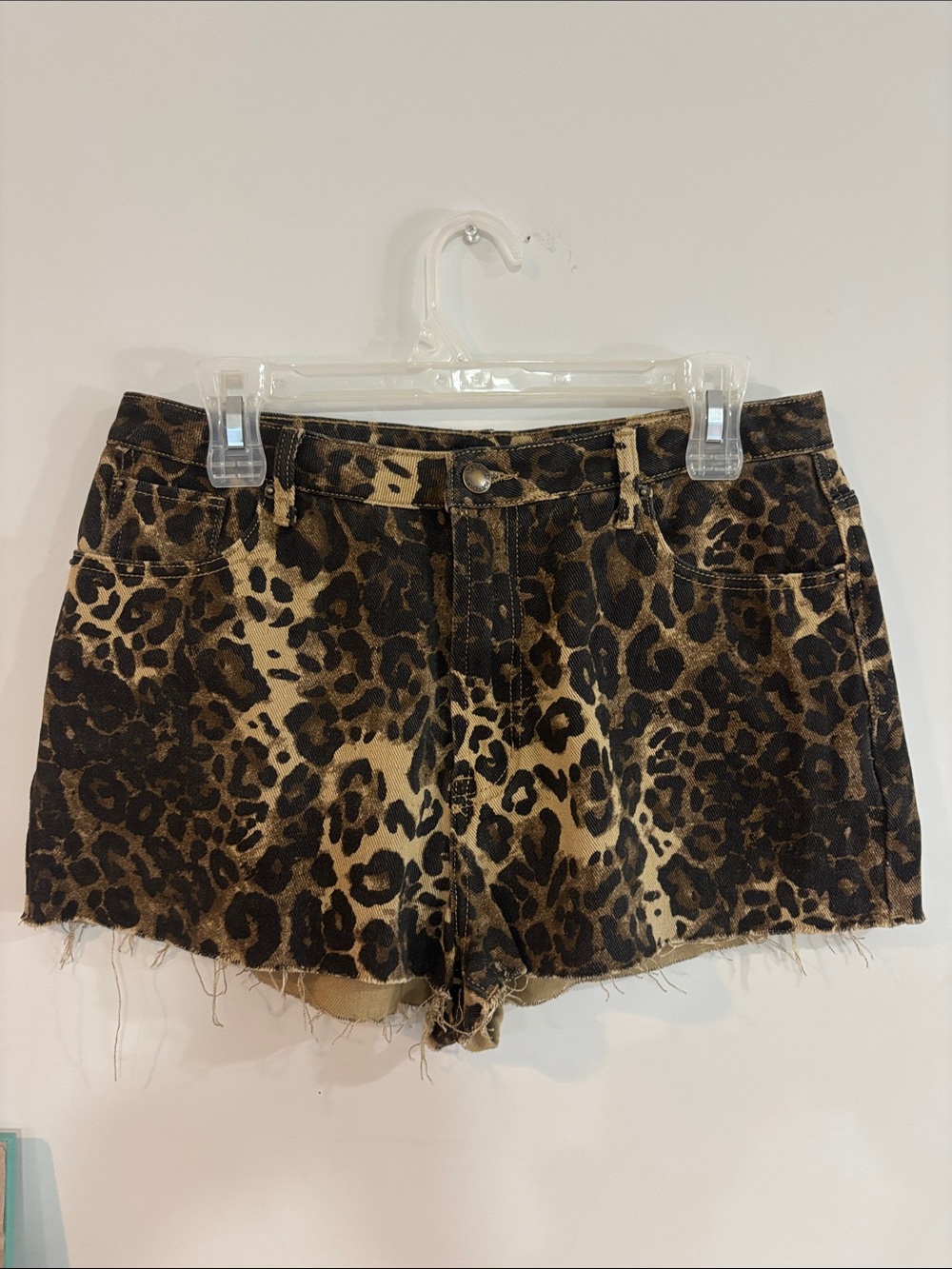 Nasty Gal Leopard Print Denim Shorts in Brown & Black
